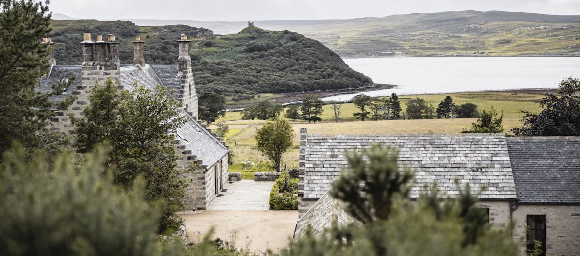 Lundies House Tongue Sutherland - view across the house towards the sea