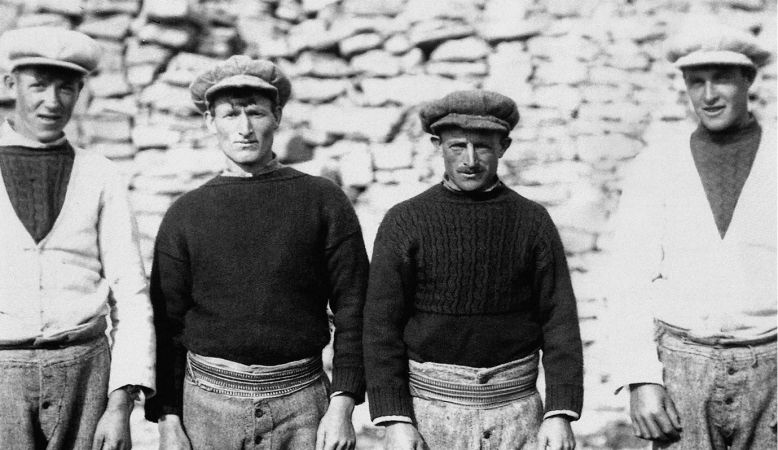 Inis Meáin Knitting Company, black and white photo of Ireland's Aran Island's fishermen