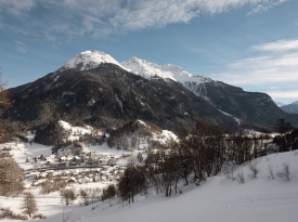 Snowy alpine scene/village from Engadin in Switzerland, home to the Muzeum Susch