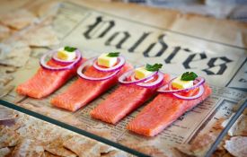 Valdres Rakfisk Foodie Festival, Norway. Semi fermented Trout fish delicacy.