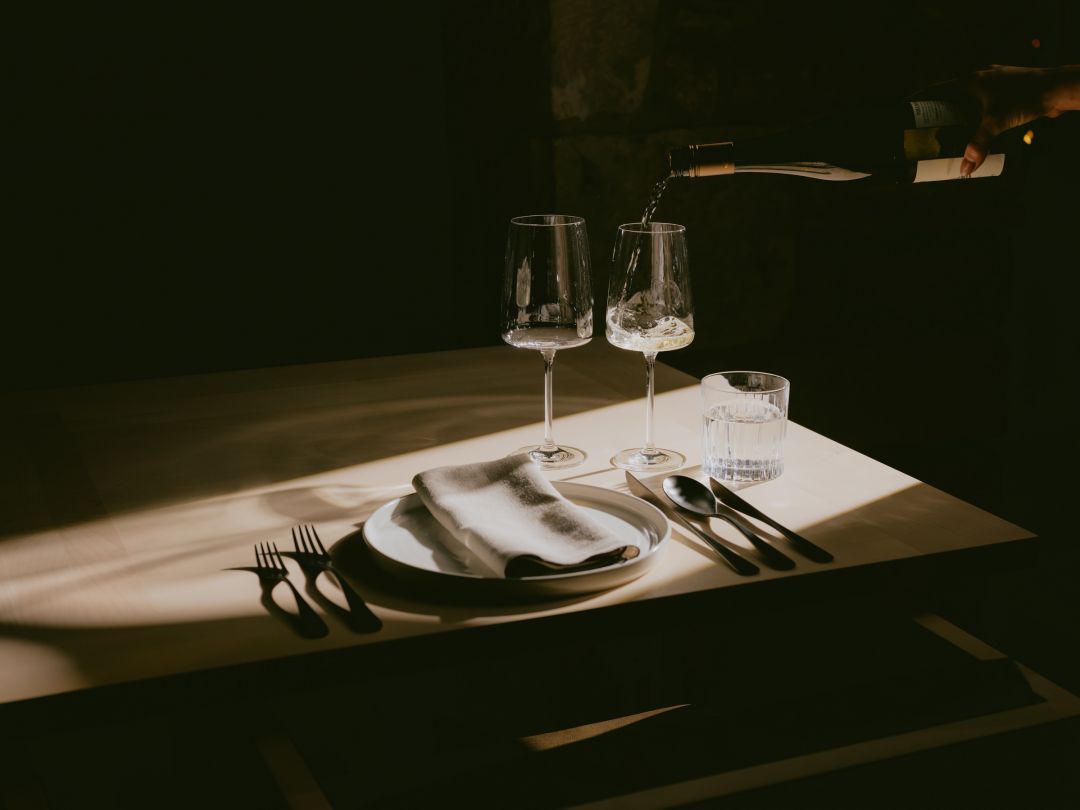 Restaurant Table Setting cast in daylight | Linen Table Setting | Antonio Lupi Xilox freestanding bathroom sinks, 