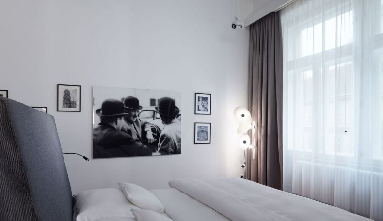 A photo of Hotel Altstadt Vienna's room 66, as designed by architecturally trained movie buff, Gregor Eichinger.