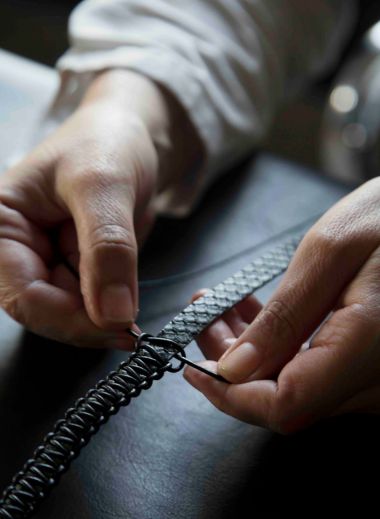 Hand stitching leather Callista Crafts Greece | Crafted Leather Handbags | The Aficionados 
