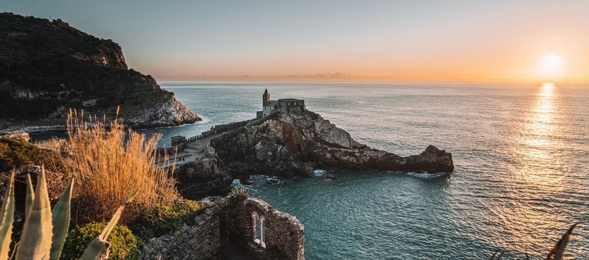 Areal photo of the Italian Riviera, Cinque Terre on the Ligurian Coastline of Italy.