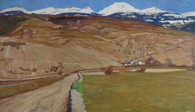 Edmond Bille (1878-1959): Les vignes en mars, 97 x 179 cm, datiert 1910.  Brig, Switzerland, art