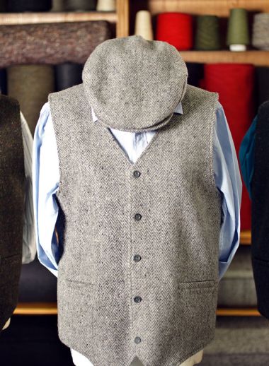 Gents tweed cap and waistcoat in greys | Eddie Doherty, handwoven Irish tweed, in Donegal, Ireland