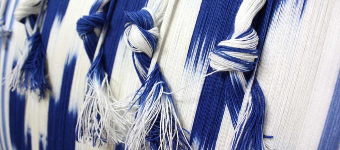 IKAT Blue & white textile from Mallorca, that bears a characteristic pattern obtained by the process of resist dying, and the island of Mallorca is the only place where you can still visit family-run workshops that have been operating for over 160 years. 