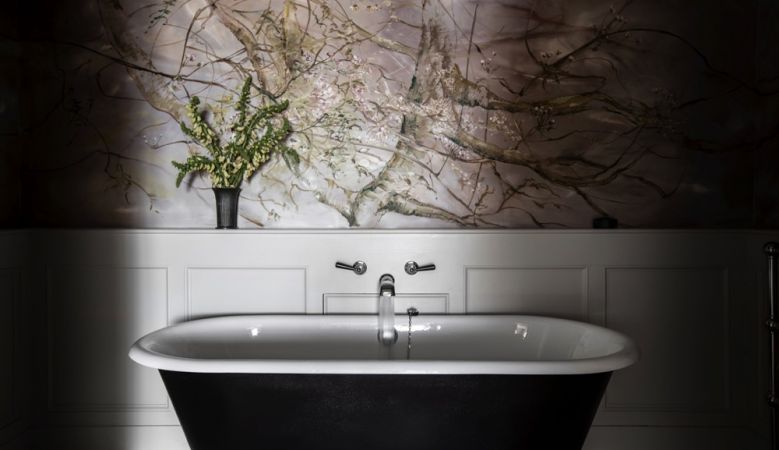 Scandi-Scot Bathroom interiors of the luxury design hotel, Lundies House in Tongue, Sutherland, Scotland.