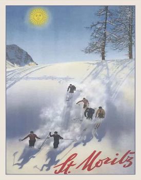 Skiers in St Moritz, Graubünden Switzerland 